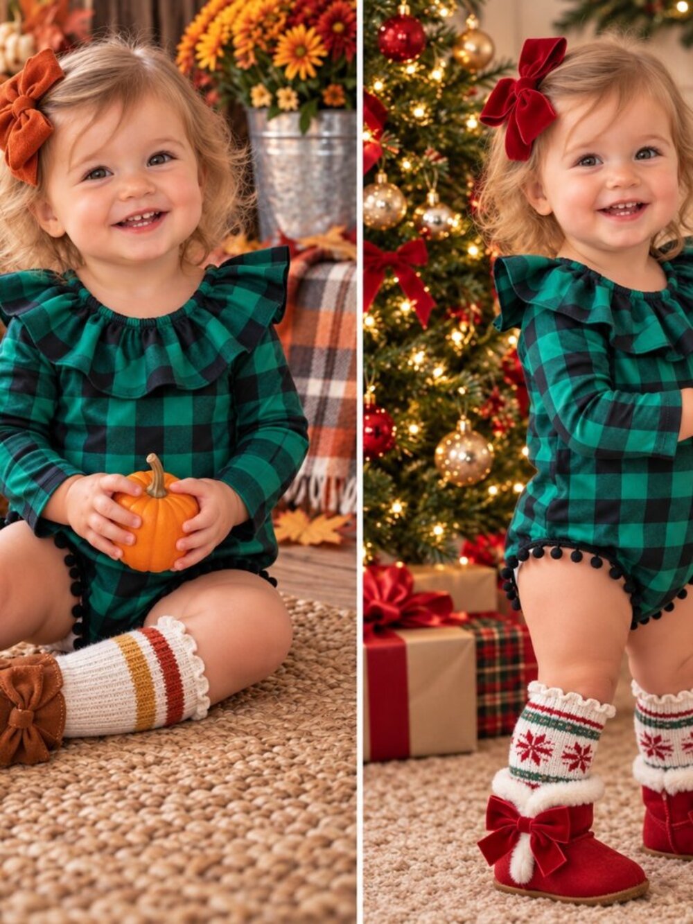 Marie Nicole Boutique Baby Girl Buffalo Christmas Plaid Ruffle Romper 18-24M NWT